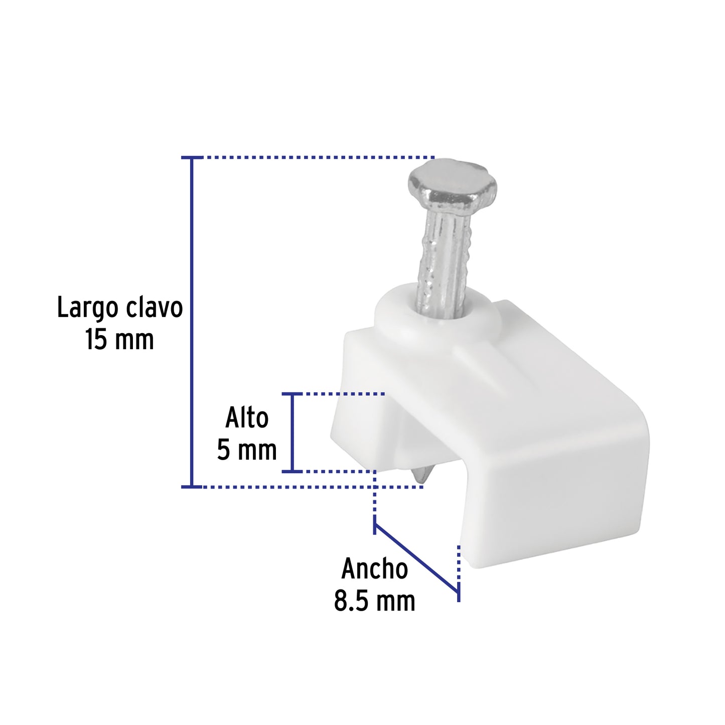 Bolsa con 20 grapas blancas de 5 × 8.5 mm para cable plano
