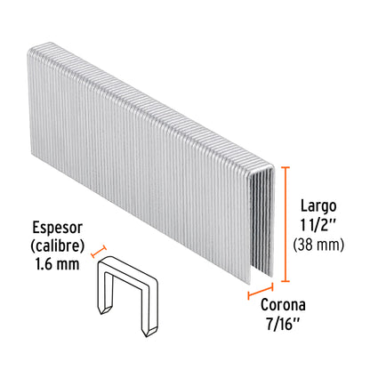 Caja 1000 grapas 7/16 pulg 38 mm
