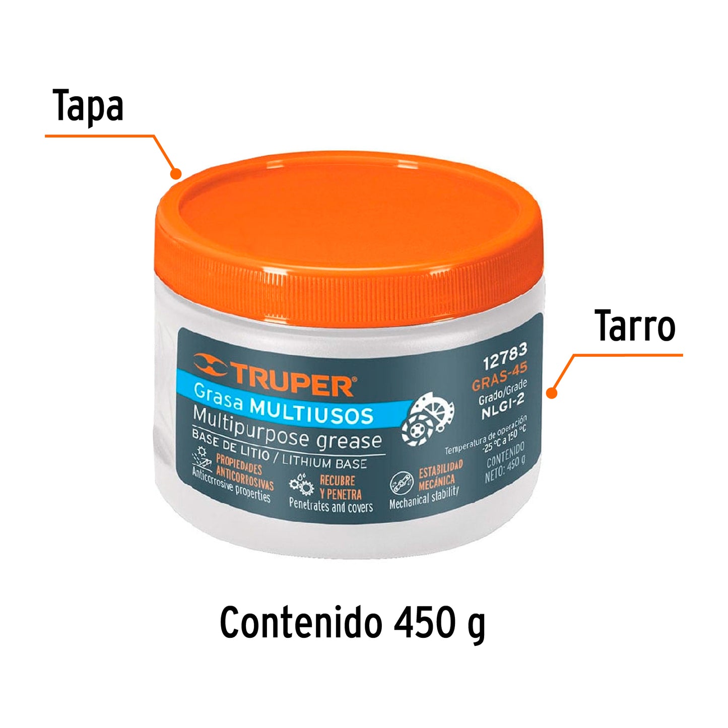Grasa lubricante multiusos base litio de 450 g