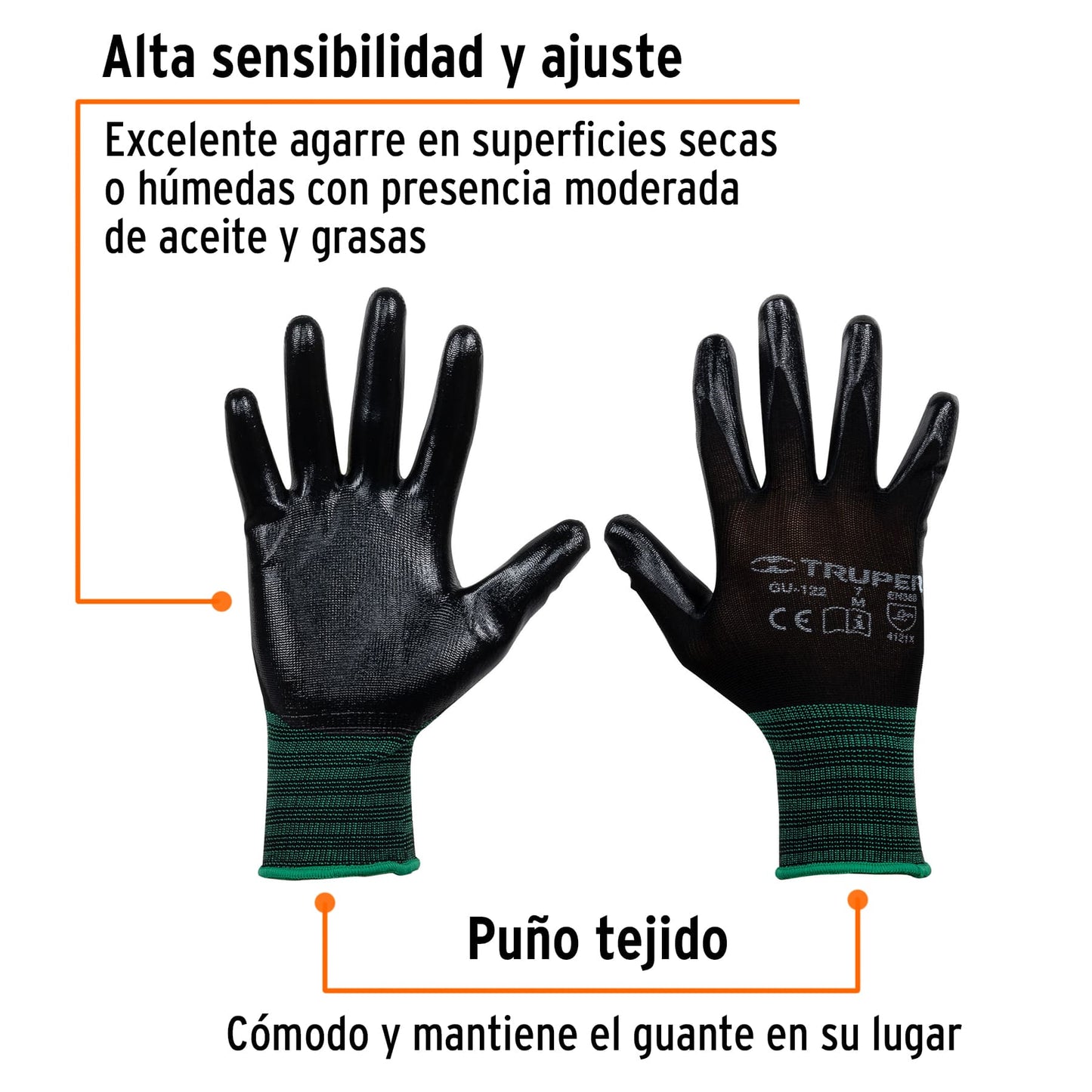 Guantes de nylon recubiertos de nitrilo mediano