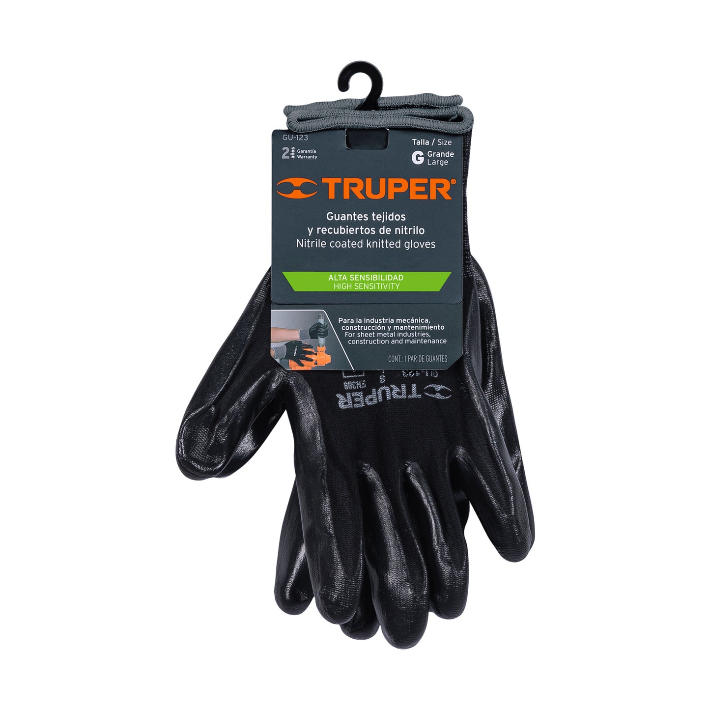 Guantes de nylon recubiertos de nitrilo grande