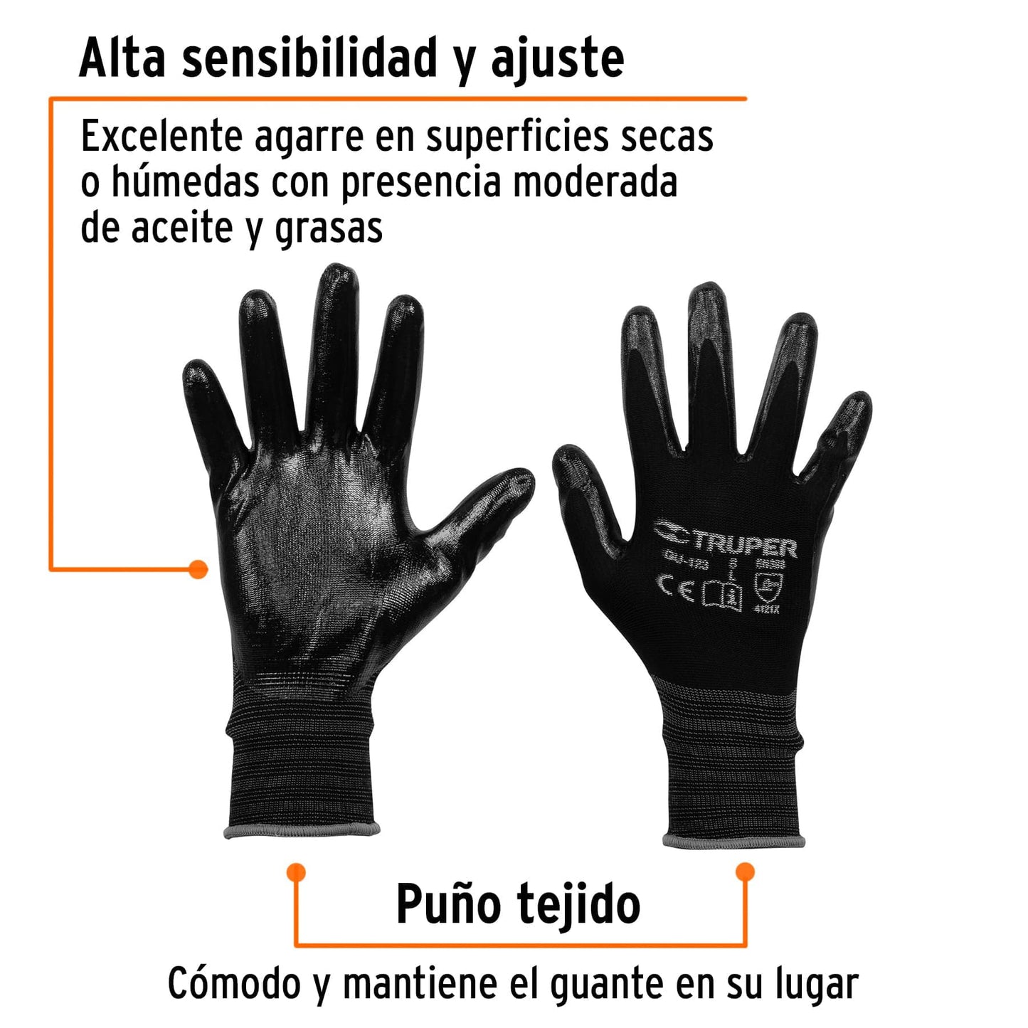 Guantes de nylon recubiertos de nitrilo grande