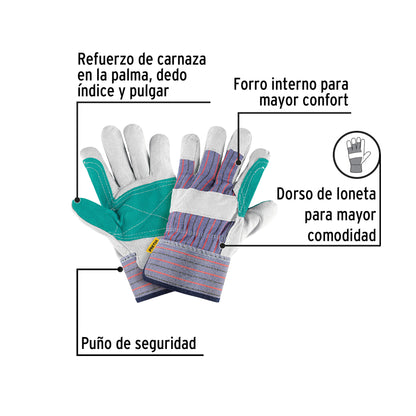 Guantes de carnaza y loneta con refuerzo unitalla