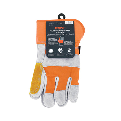 Guantes de carnaza y loneta con refuerzo unitalla TRUPER (GU-215)