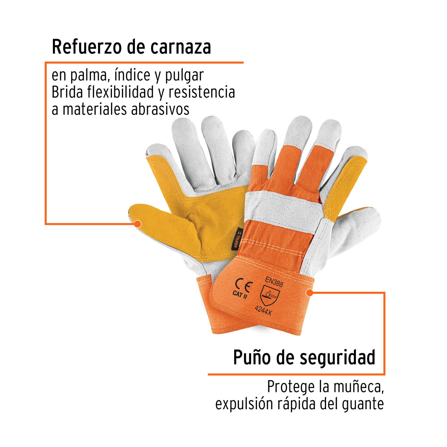 Guantes de carnaza y loneta con refuerzo unitalla TRUPER (GU-215)