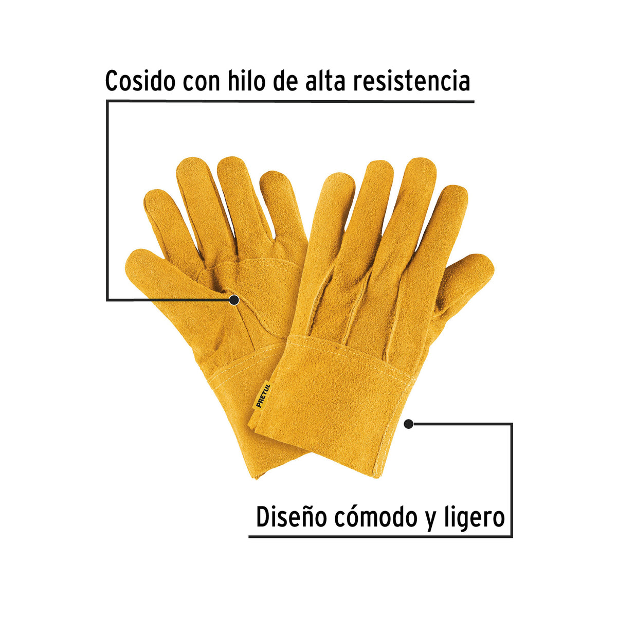 Guantes de carnaza cortos unitalla con refuerzo en palma y puño de seguridad
