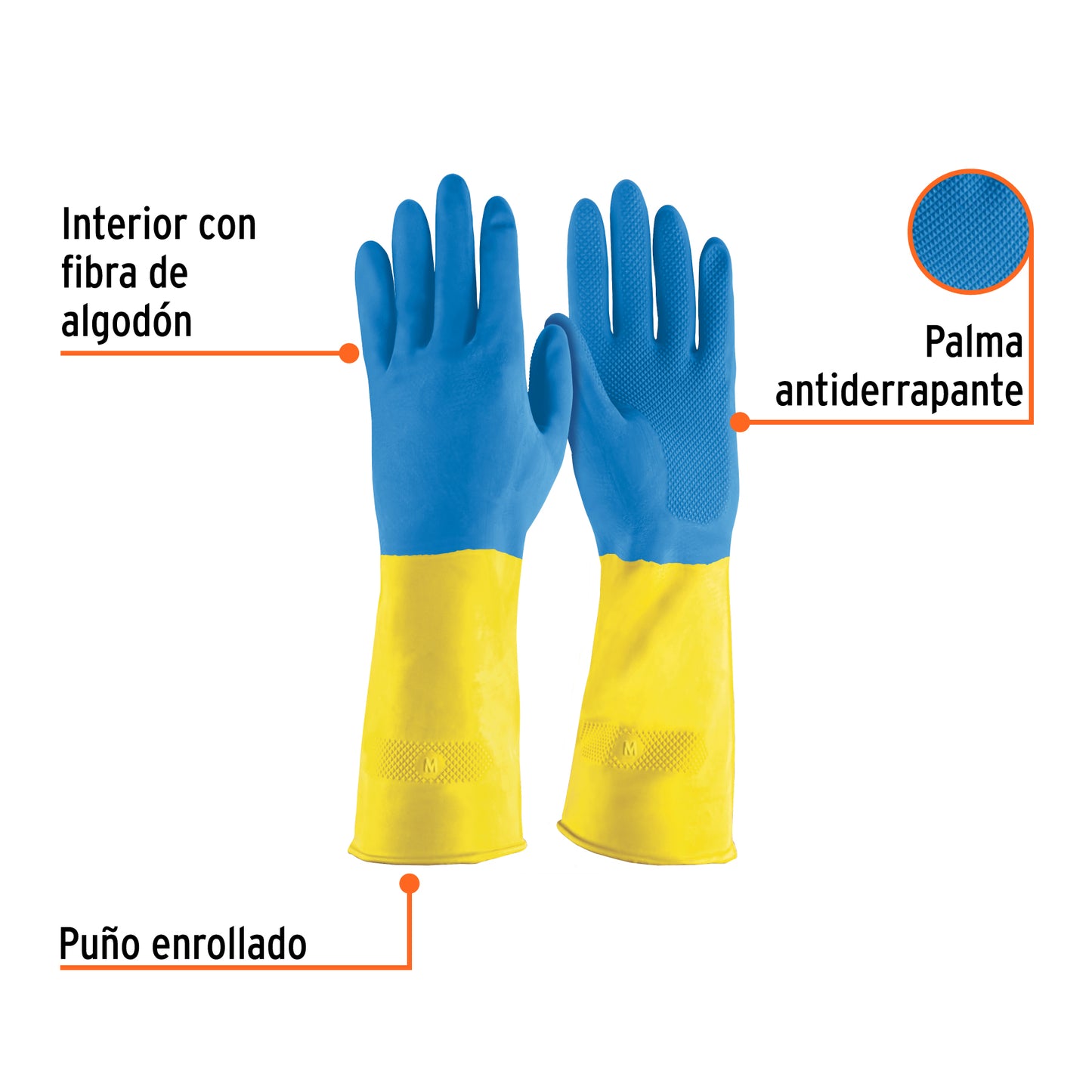 Guantes de látex reforzados para limpieza mediano