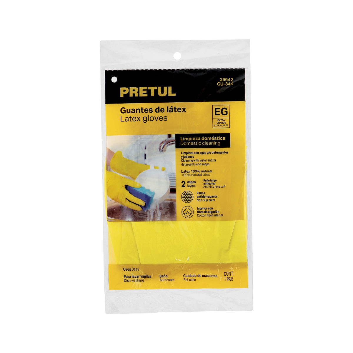 Guantes de látex para limpieza, amarillos, EG · vista 2