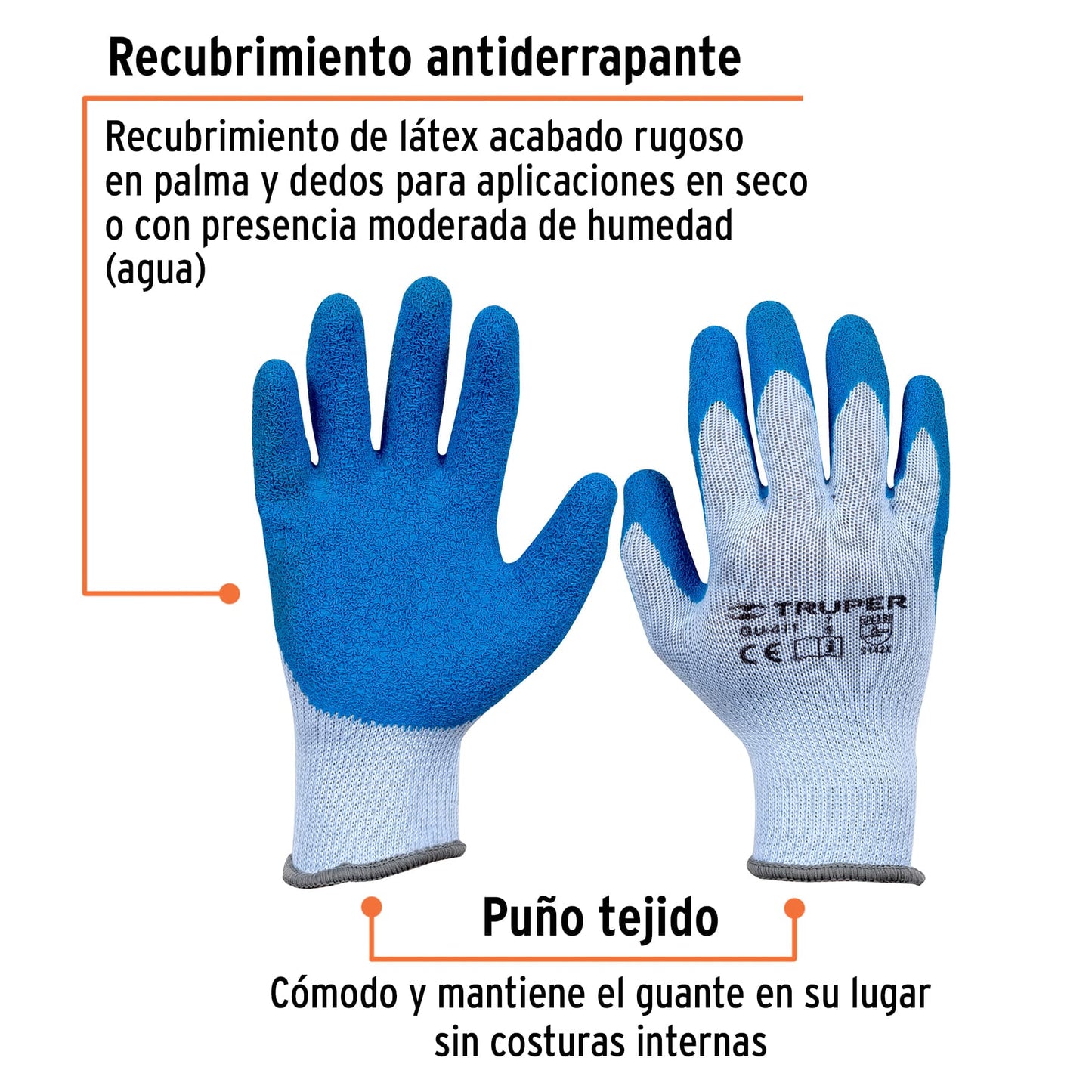 Guantes de poliéster recubiertos de látex chico