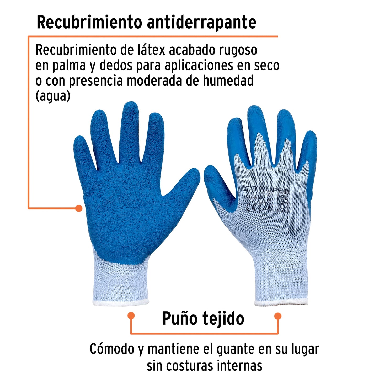 Guantes de poliéster recubiertos de látex mediano