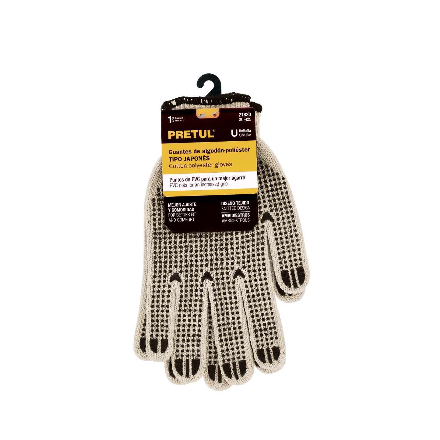Guantes de algodón con puntos de PVC en palma y dorso unitalla