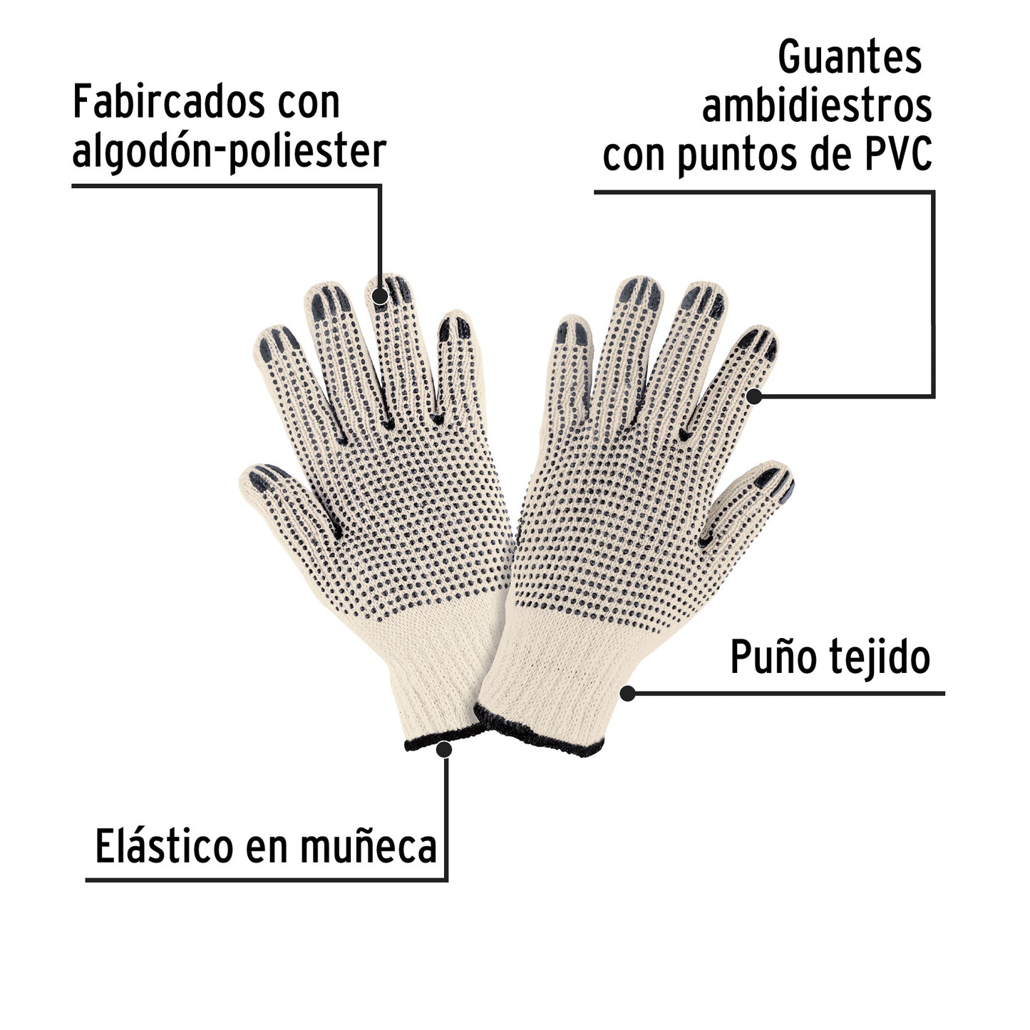 Guantes de algodón con puntos de PVC en palma y dorso unitalla