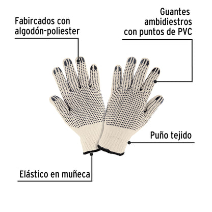 Guantes de algodón con puntos de PVC en palma y dorso unitalla