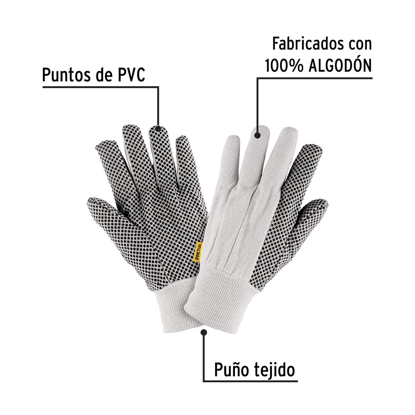 Guantes de algodón con puntos PVC en palma unitalla