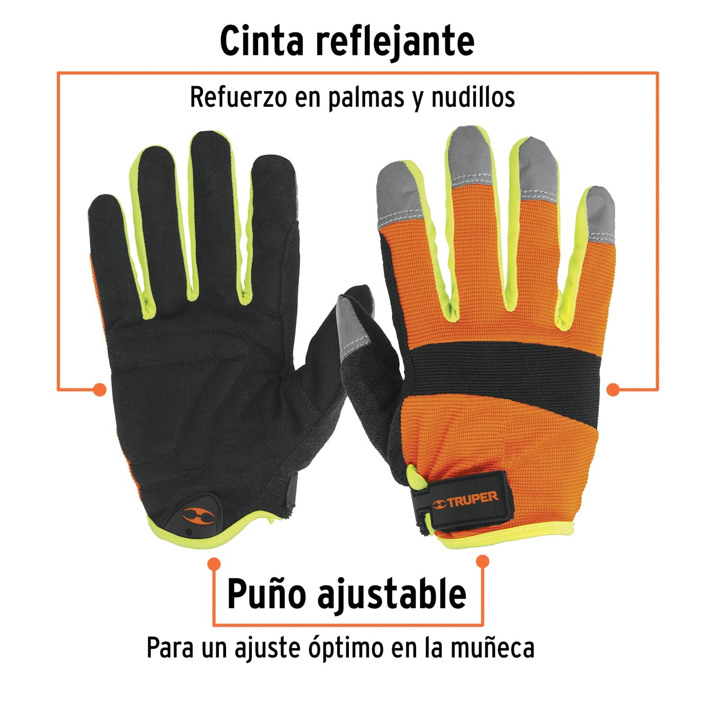 Guantes para mecánico de alta visibilidad unitalla