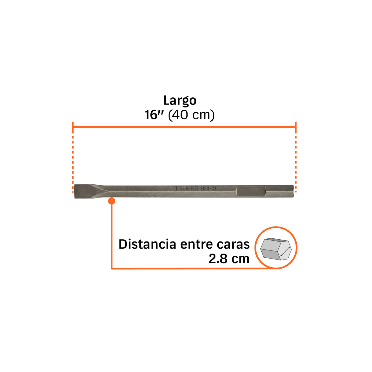 Cincel plano zanco hexagonal de 1-3/8 pulg 20 pulg - SKU 101231