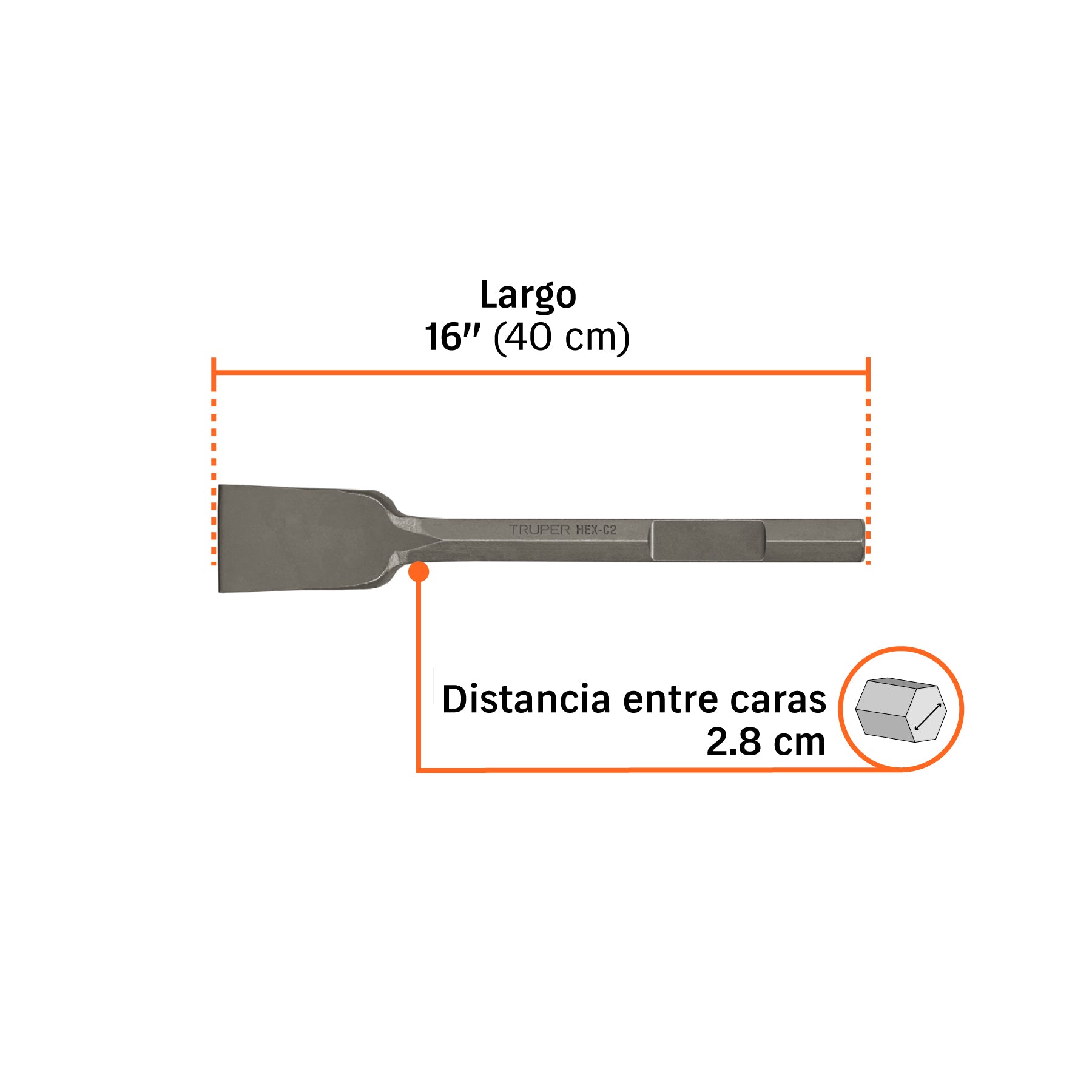 Cincel pala zanco hexagonal de 3 pulg 16 pulg - SKU 101232