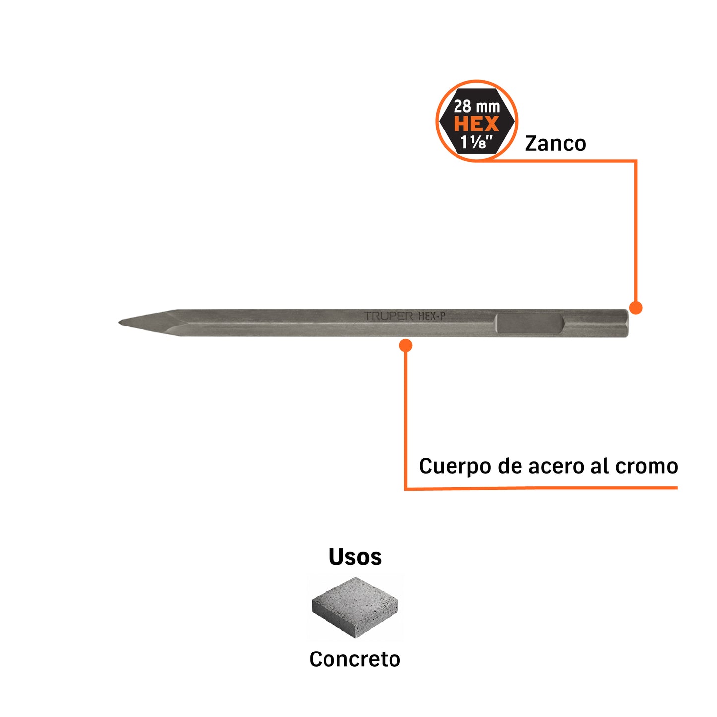 Cincel de punta zanco hexagonal de 20 pulg - SKU 101230