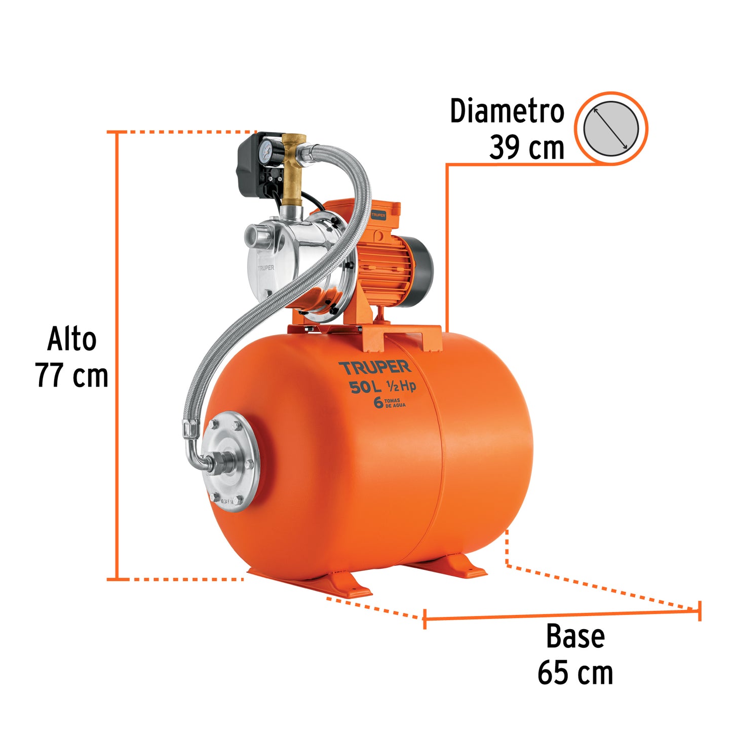 Equipo hidroneumático de 50 litros jet inoxidable de 1/2 HP