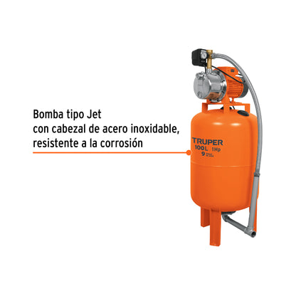 Equipo hidroneumático de 100 litros jet inoxidable de 1 HP