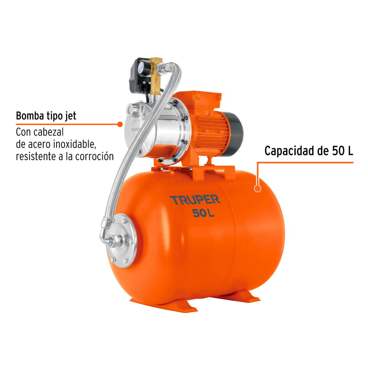 Equipo hidroneumático 50L, jet inoxidable 1 HP · vista 2