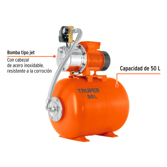 Equipo hidroneumático 50L, jet inoxidable 1 HP · vista 2