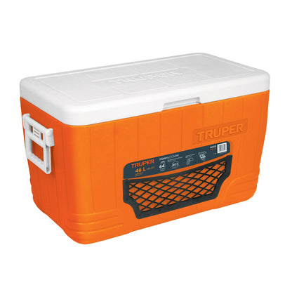 Hielera de 46 L con malla multiusos y tapón de drenaje lateral