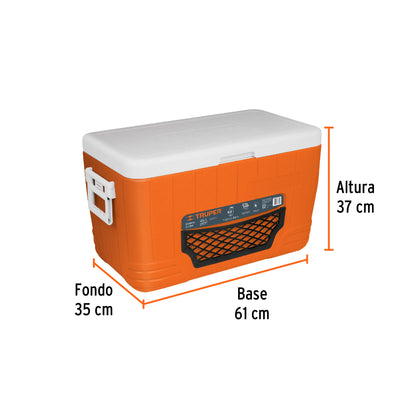 Hielera de 46 L con malla multiusos y tapón de drenaje lateral