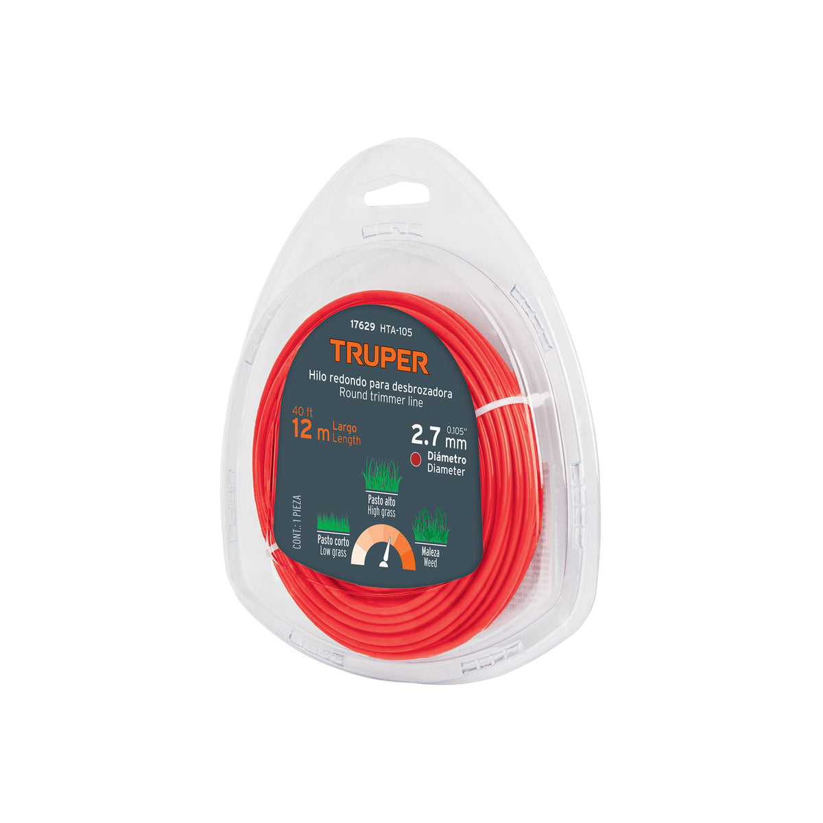Hilo redondo para desbrozadora 2.7mm x 12m - SKU 17629