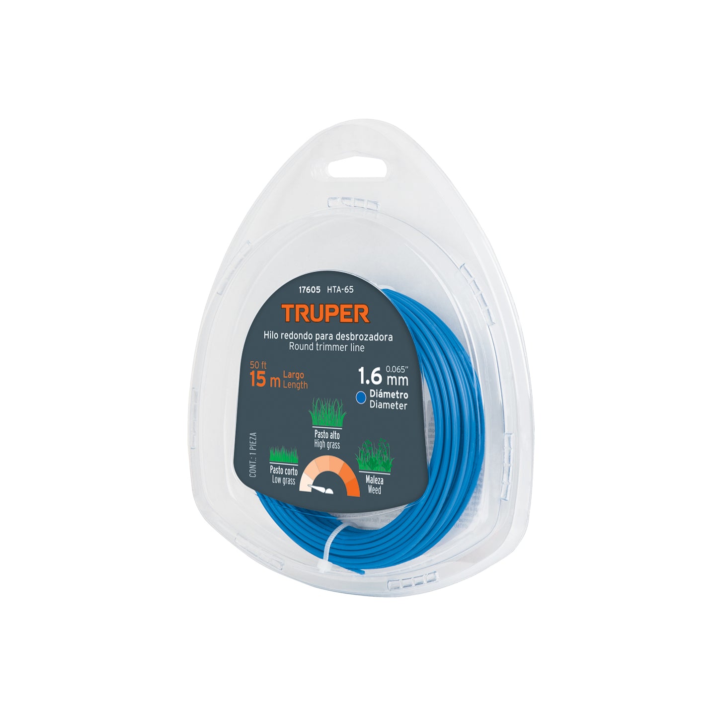 Hilo redondo para desbrozadora 1.6mm x 15m - SKU 17605