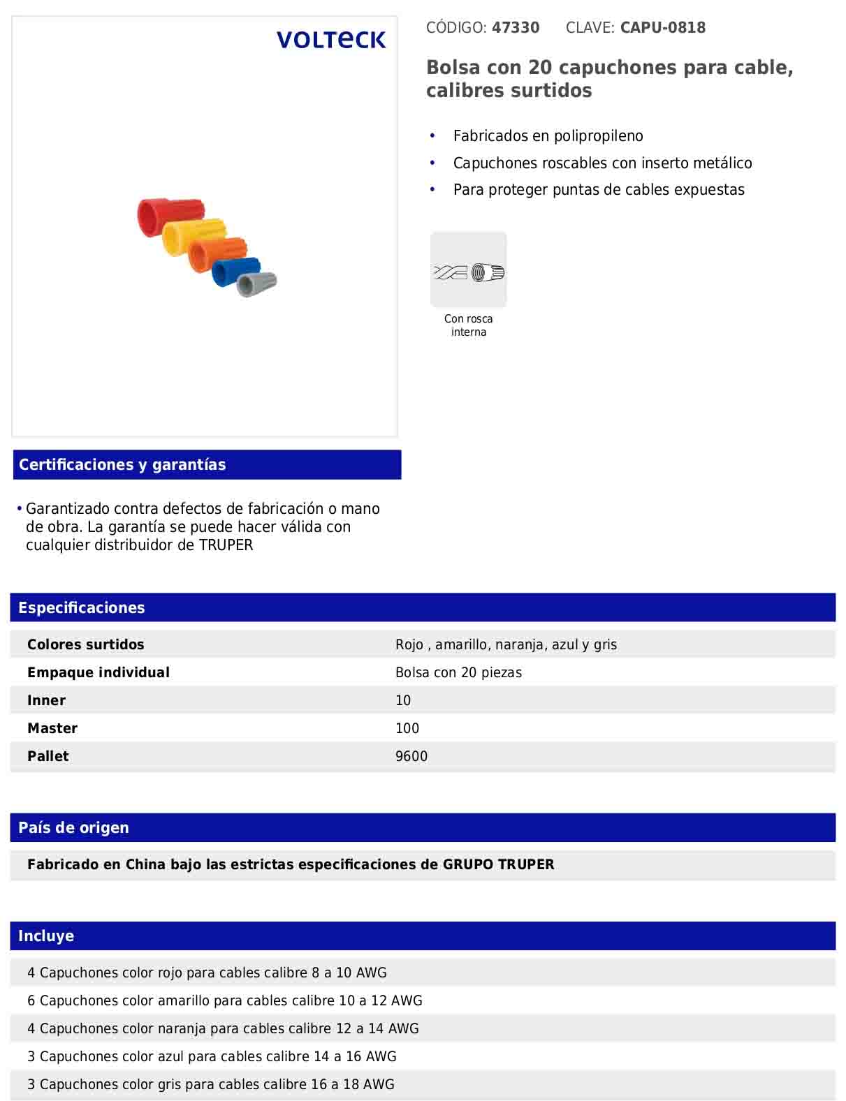 Bolsa con 20 capuchones para cable de calibres surtidos