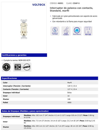 Interruptor de palanca con contacto de línea Standard