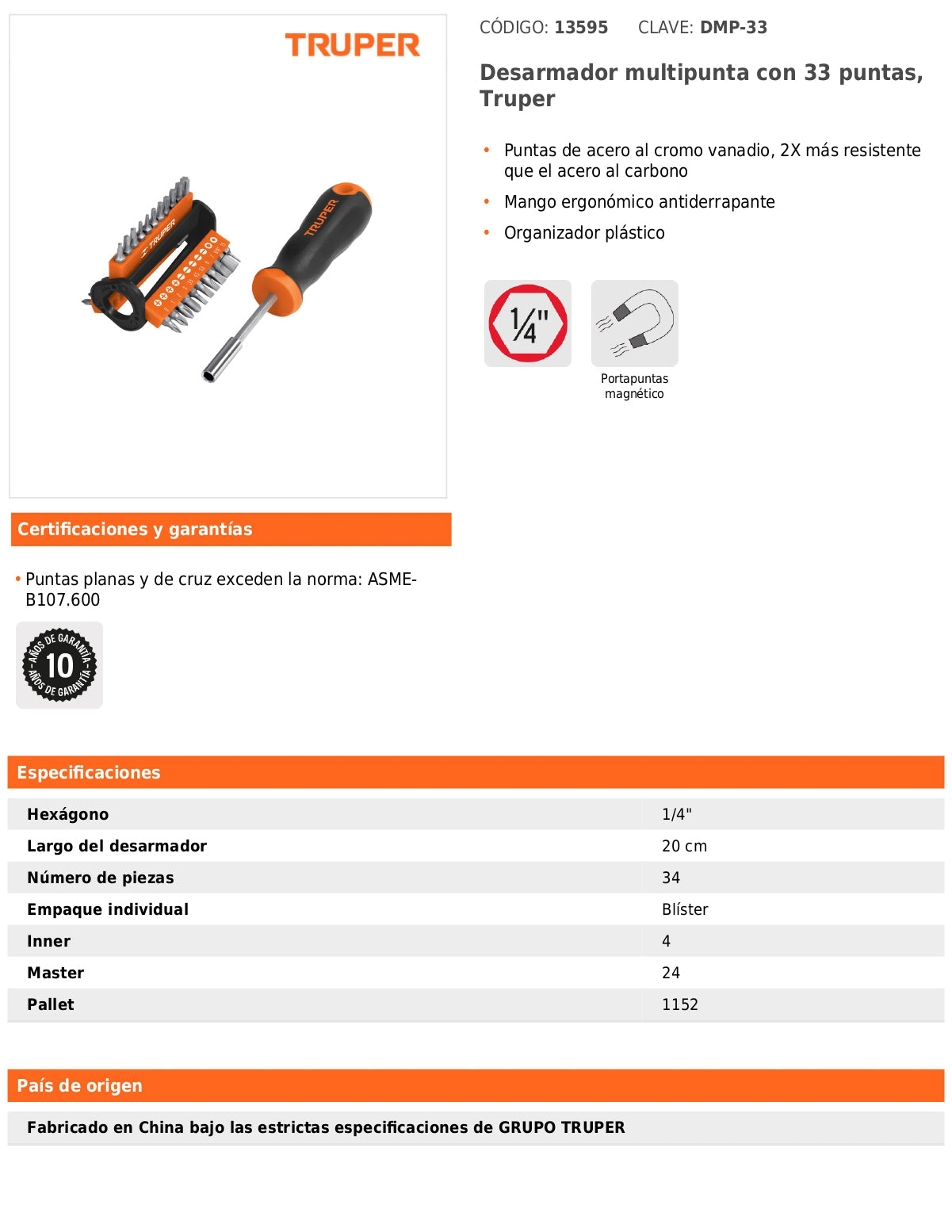 Desarmador multipunta con 33 puntas y portapuntas magnético