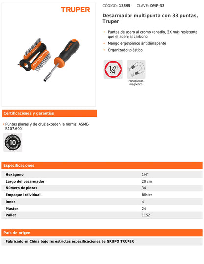 Desarmador multipunta con 33 puntas y portapuntas magnético