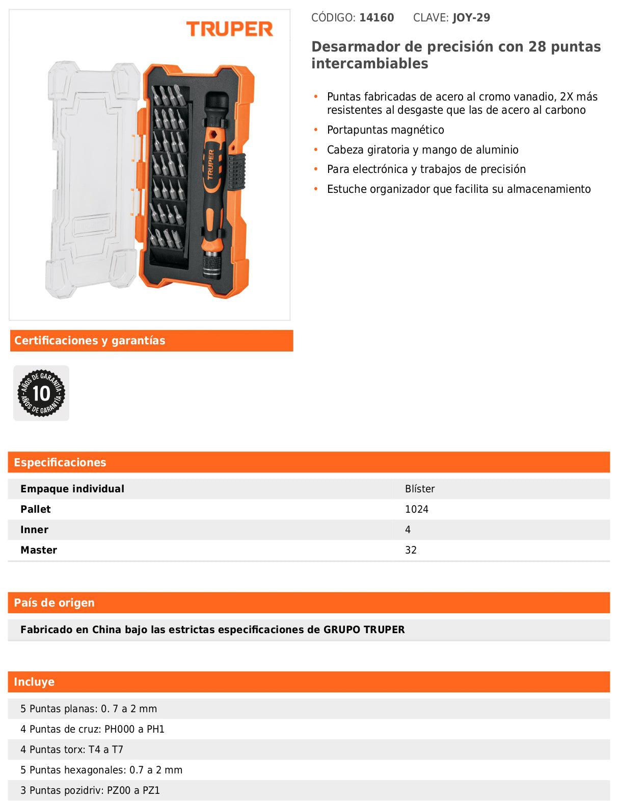 Desarmador de precisión con 28 puntas intercambiables
