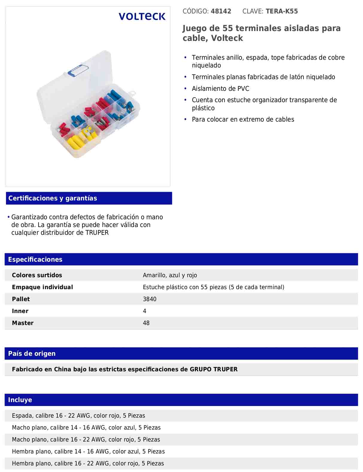 Juego de 55 terminales aisladas para cable