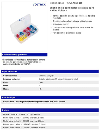 Juego de 55 terminales aisladas para cable