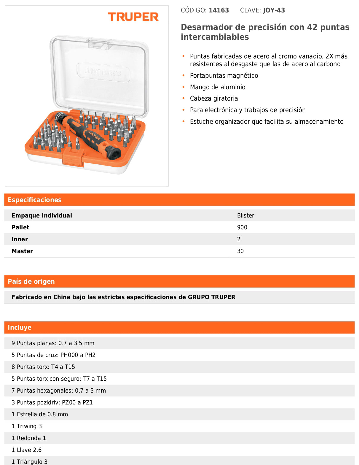Desarmador de precisión con 42 puntas intercambiables