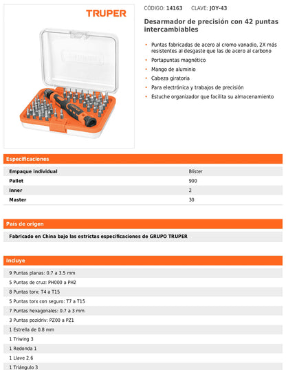 Desarmador de precisión con 42 puntas intercambiables