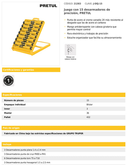 Juego con 15 desarmadores de precisión