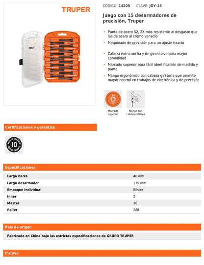Juego con 15 desarmadores de precisión