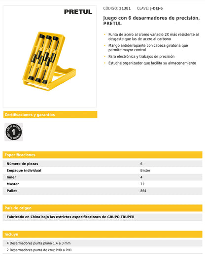 Juego con 6 desarmadores de precisión