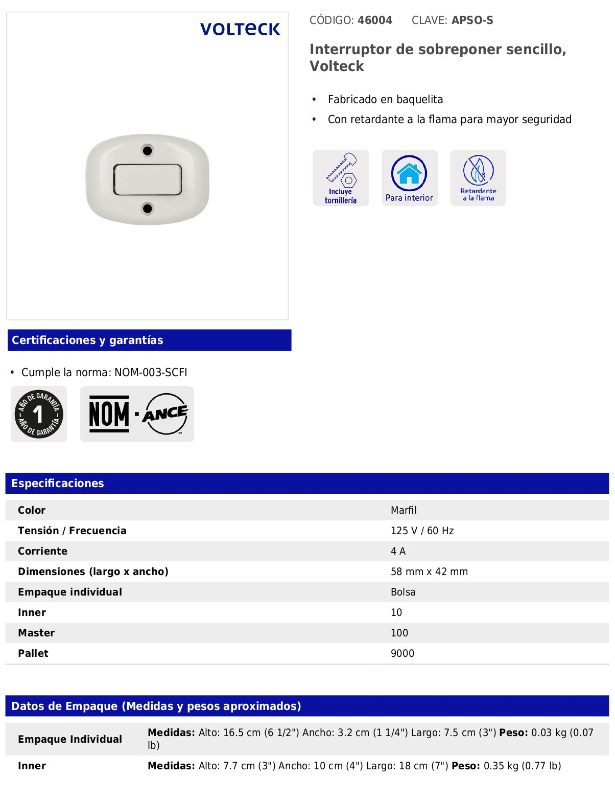 Interruptor de sobreponer sencillo