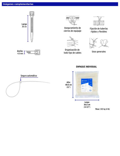 Bolsa con 1000 cinchos plásticos 50 lb 300 x 4.5 mm natural