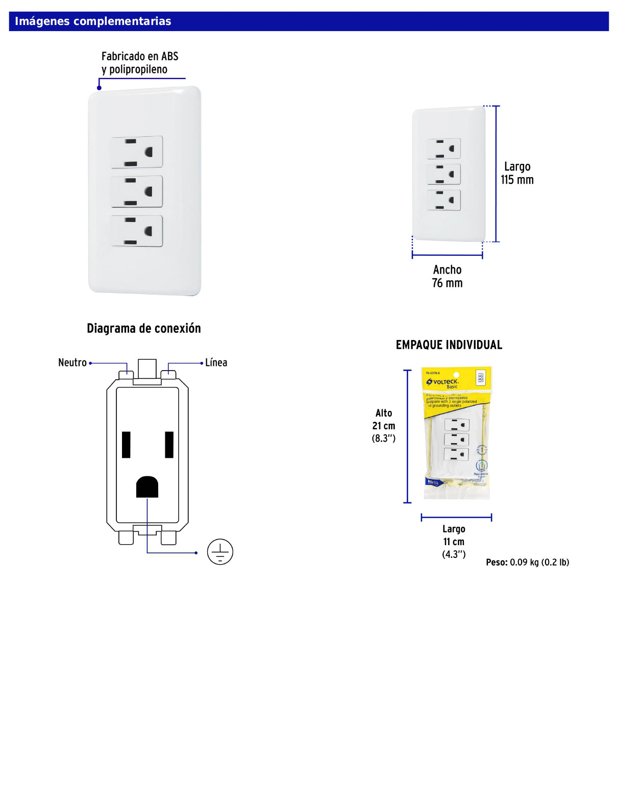 Placa armada con 3 contactos de línea Basic