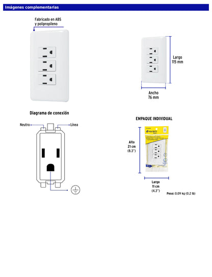 Placa armada con 3 contactos de línea Basic
