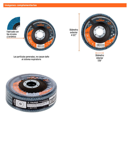 Disco laminado de 4-1/2" grano 120 con centro 7/8"