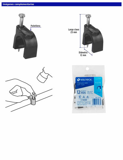 Bolsa con 20 grapas negras de 12 mm para cable redondo
