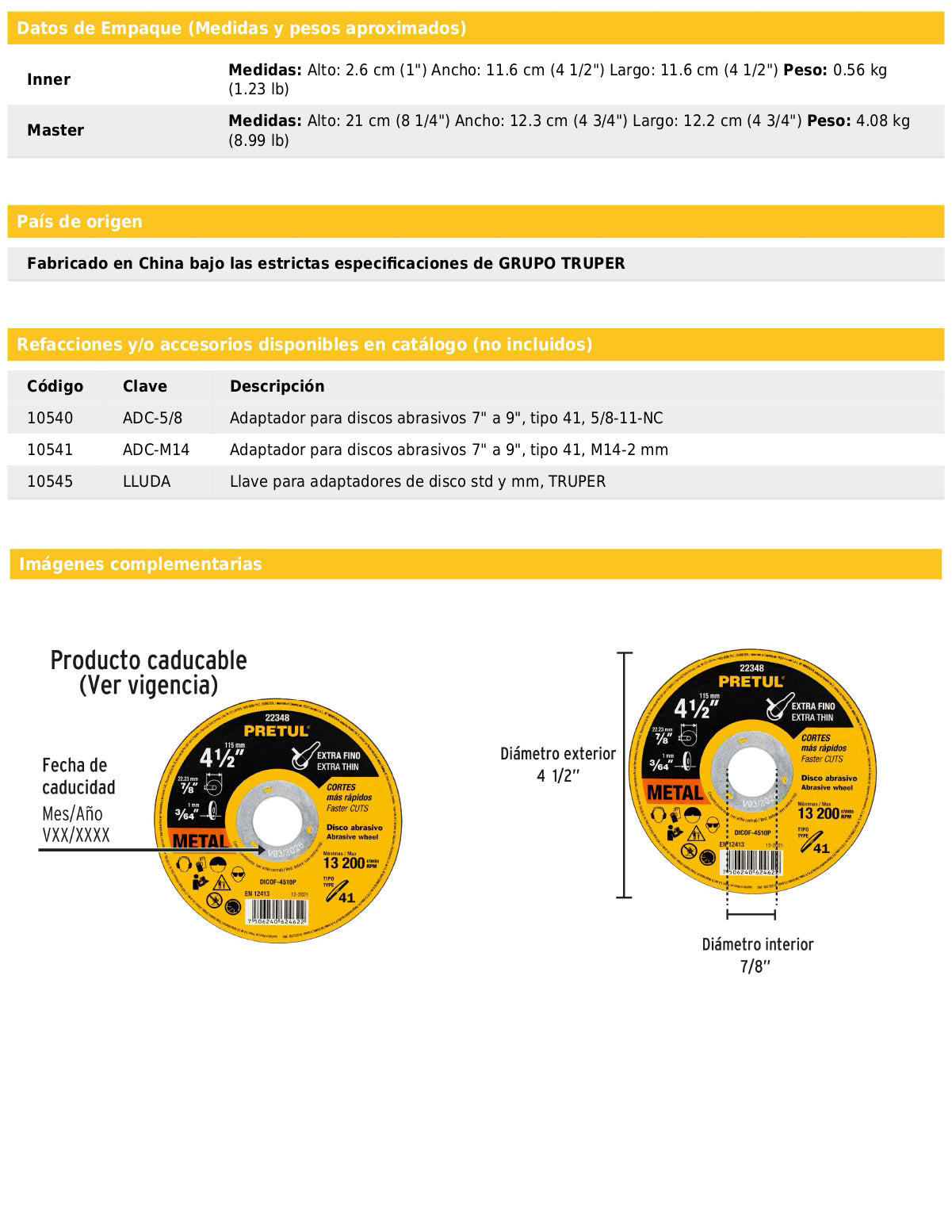 Disco de corte fino tipo 41 para metal de 4 1/2 pulgadas y 1 mm