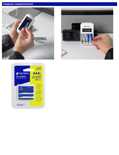 Blíster con 4 pilas recargables AAA de uso general de 600 mAh